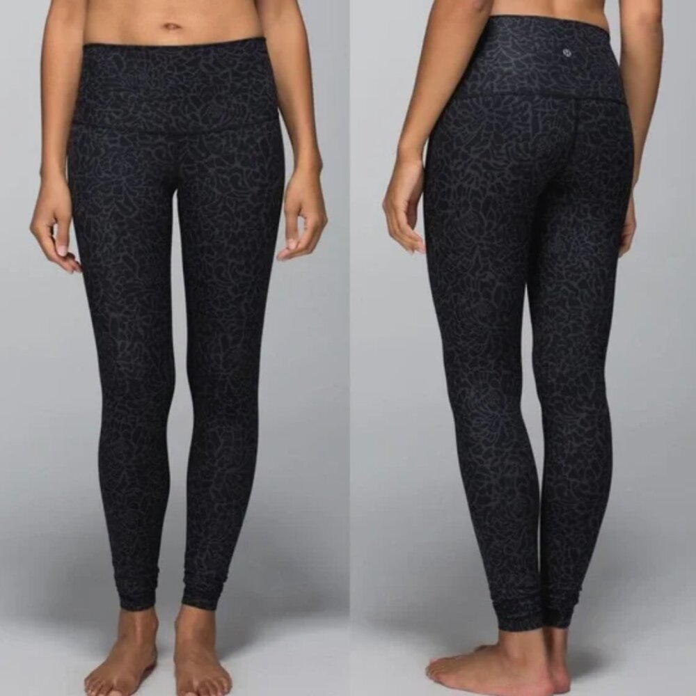 Lululemon Wunder Under Leggings sz 6 Full-On Luxtreme Roll Down Petal Camo Black - Picture 2 of 13